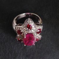 Unheated Ruby Flower Cluster Ring 18k