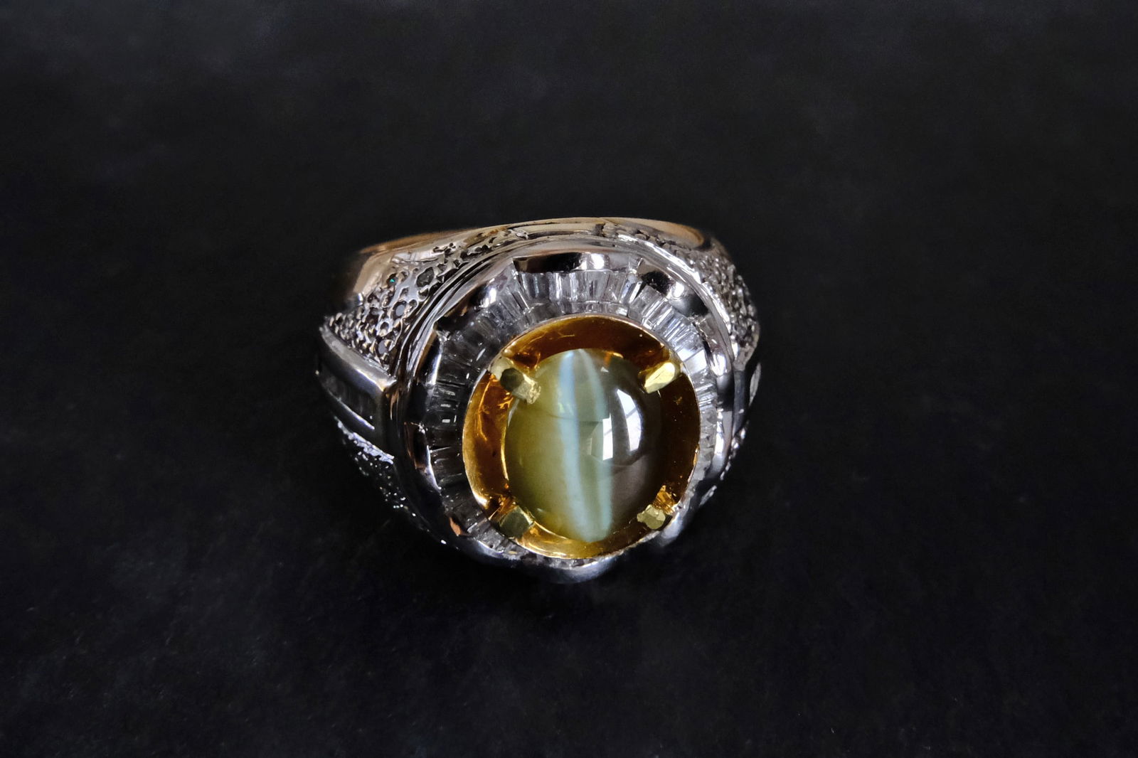 Mens Cats Eye Ring Vintage 18k Gem Gardener