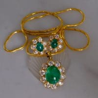 Gem Gardener, antique emerald jewelry, vintage emerald jewellery, emerald pendant and earrings set, vintage emerald pendant, emerald diamond halo pendant, vintage jewelry singapore