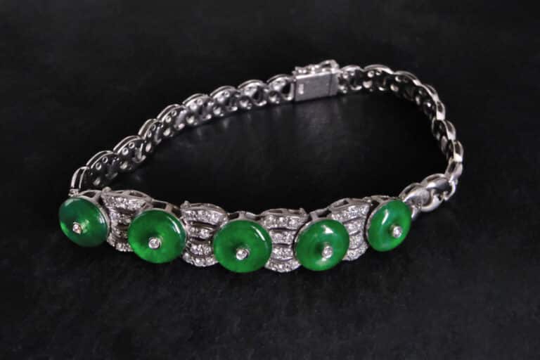 White Gold Jade Bracelet, art deco jade bracelet, jade bracelet singapore, donut jade bracelet, fine jade jewelry, jade jewellery singapore, Gem Gardener