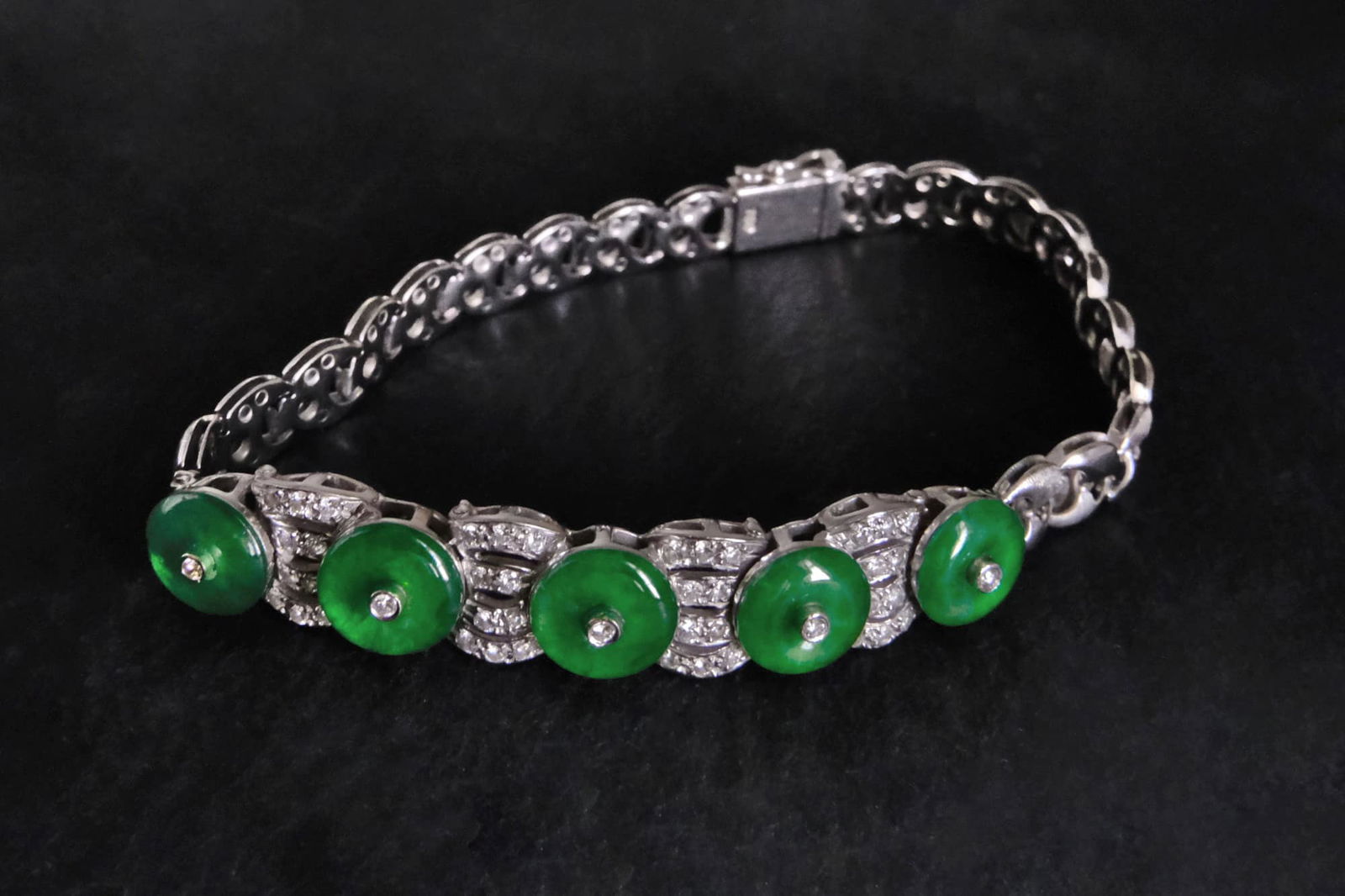 White Gold Jade Bracelet, art deco jade bracelet, jade bracelet singapore, donut jade bracelet, fine jade jewelry, jade jewellery singapore, Gem Gardener