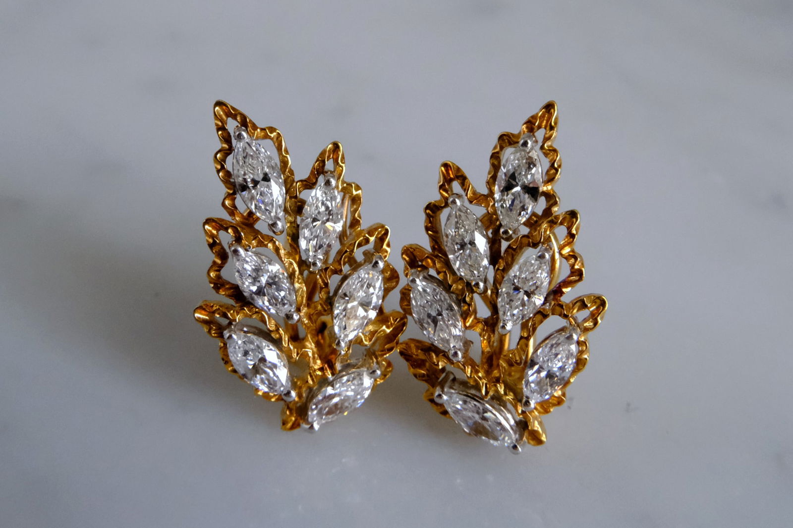 Gem Gardener, marquise cluster earrings, marquise diamond earrings, cluster diamond earrings, leaf cluster earrings, vintage diamond earrings, vintage earrings singapore
