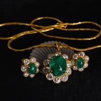 Gem Gardener, antique emerald jewelry, vintage emerald jewellery, emerald pendant and earrings set, vintage emerald pendant, emerald diamond halo pendant, vintage jewelry singapore