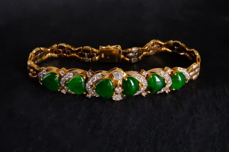 Gem Gardener, Vintage Chinese Jade Bracelet, art deco jade bracelet, vintage jade jewelry for sale, jade and diamond bracelet, jade jewellery singapore, vintage gold bracelets for sale