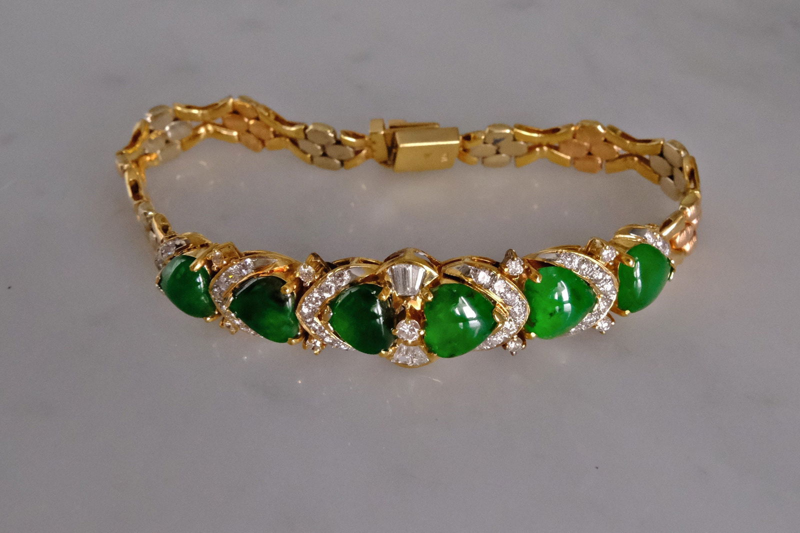 Gem Gardener, Vintage Chinese Jade Bracelet, art deco jade bracelet, vintage jade jewelry for sale, jade and diamond bracelet, jade jewellery singapore, vintage gold bracelets for sale