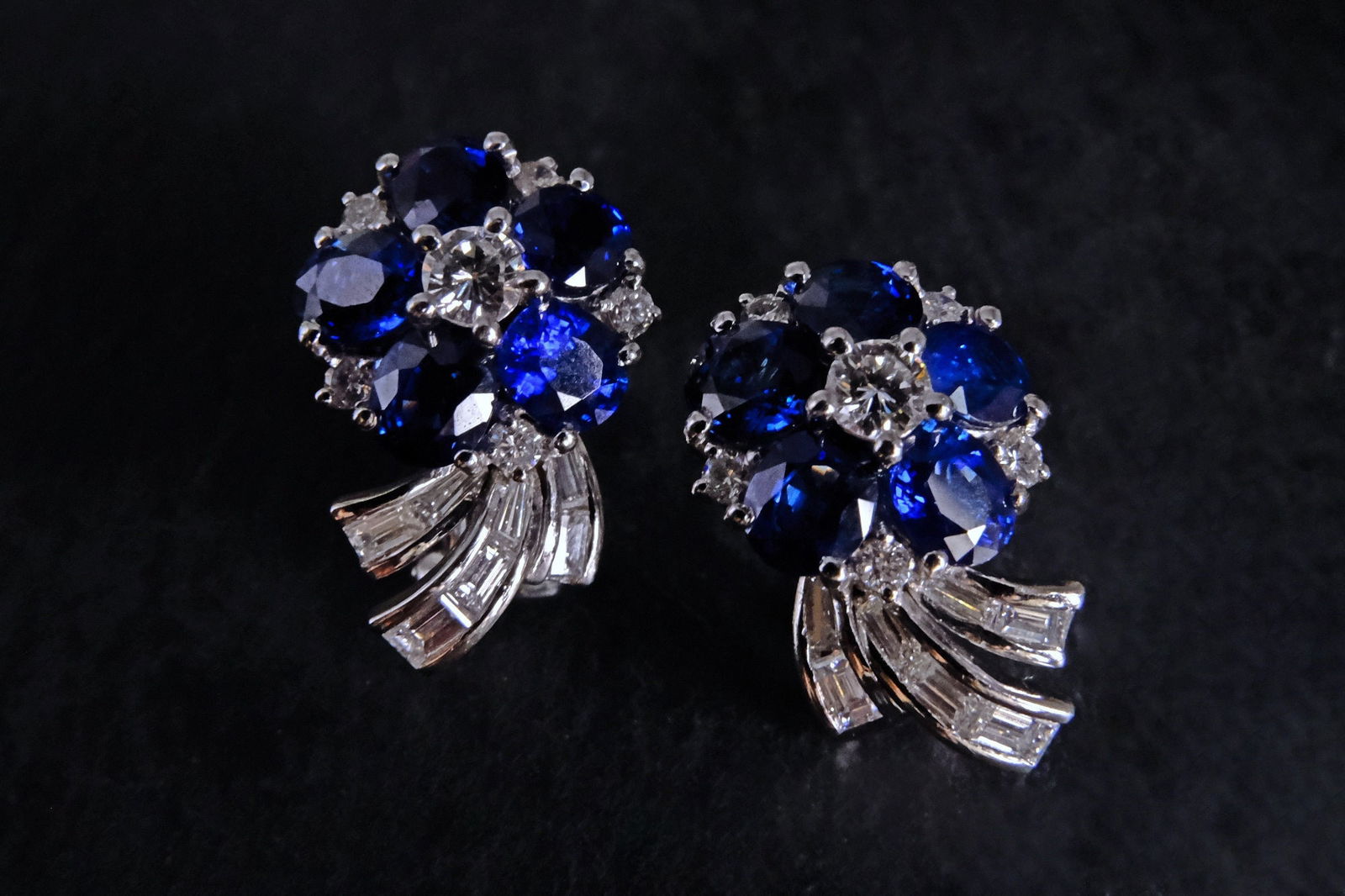 Gem Gardener, royal blue sapphire earrings, blue sapphire earrings singapore, sapphire earrings flower, sapphire diamond flower earrings, blue sapphire flower earrings white gold
