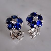 Gem Gardener, royal blue sapphire earrings, blue sapphire earrings singapore, sapphire earrings flower, sapphire diamond flower earrings, blue sapphire flower earrings white gold
