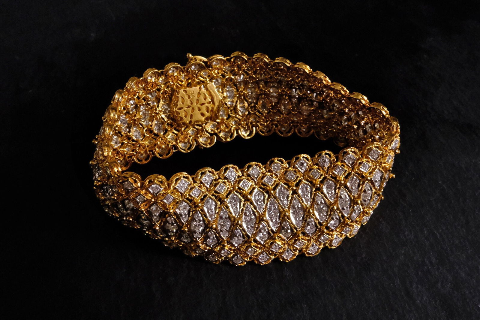 Gem Gardener, lace diamond bracelet, woven gold diamond bracelet, filigree diamond bracelet gold, vintage jewelry singapore, wide diamond bangle bracelet, vintage diamond bracelets