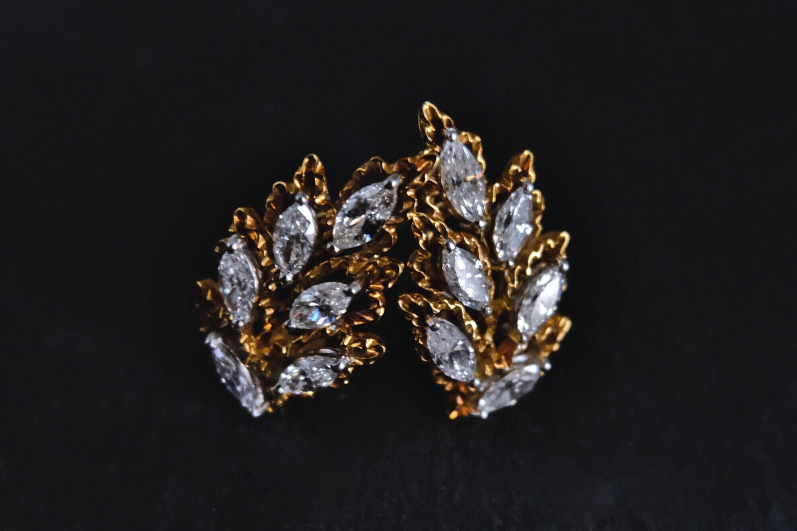 Gem Gardener, marquise cluster earrings, marquise diamond earrings, cluster diamond earrings, leaf cluster earrings, vintage diamond earrings, vintage earrings singapore