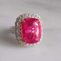 Gem Gardener, hot pink spinel ring, pink spinel ring, hot pink spinel, neon pink spinel, spinel ring singapore, spinel diamond halo ring