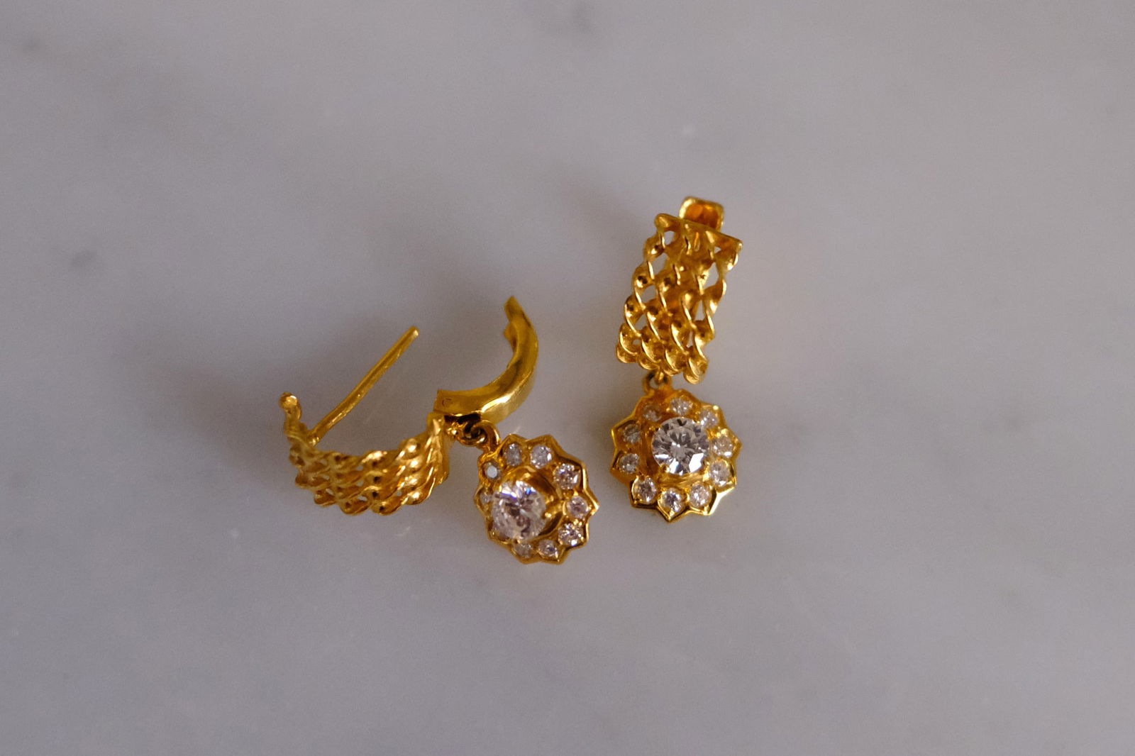 Gem Gardener, Antique Yellow Gold Diamond Earrings, peranakan earrings singapore, diamond earrings vintage, vintage earrings singapore