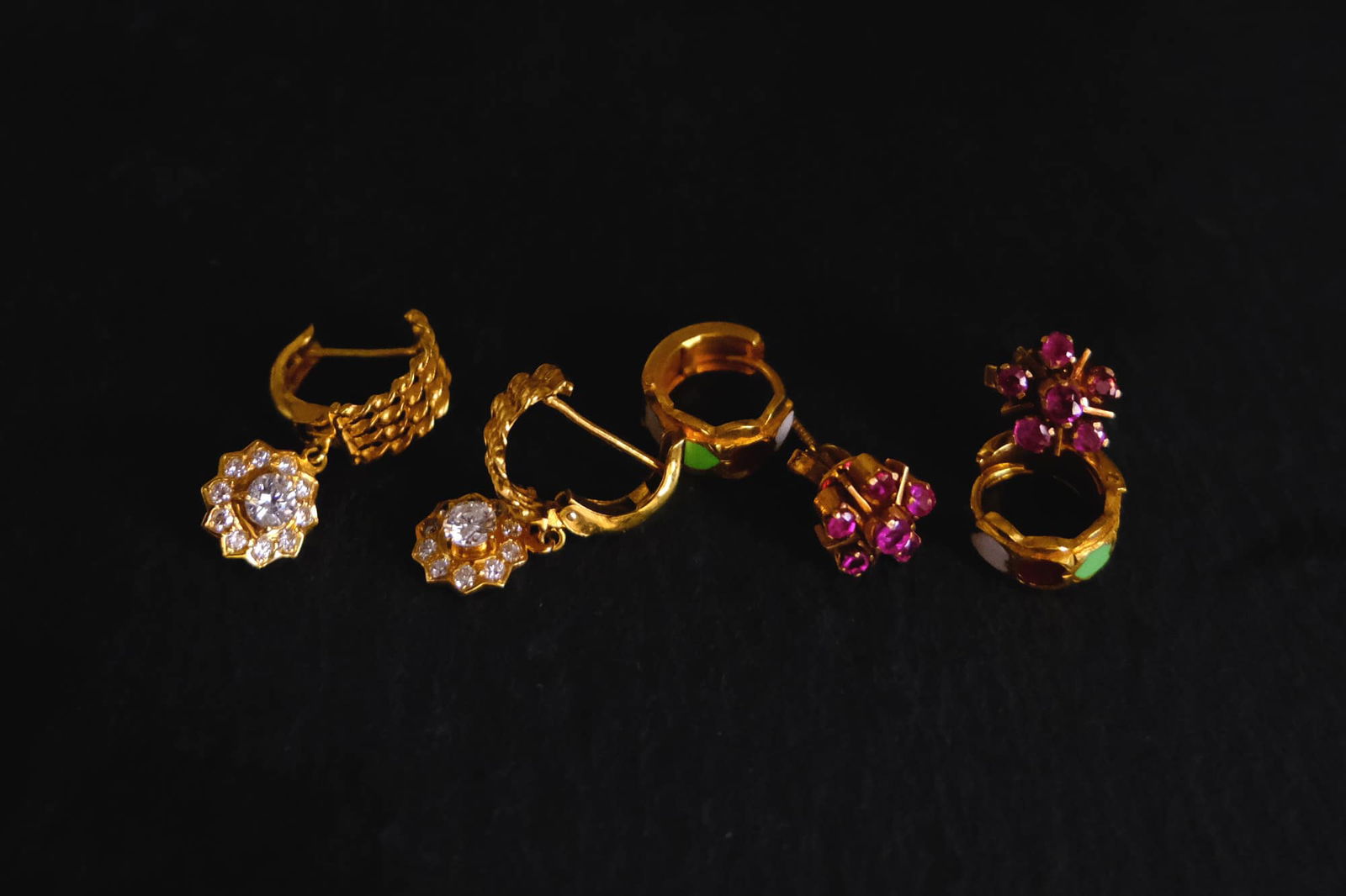 Gem Gardener, Antique Yellow Gold Diamond Earrings, peranakan earrings singapore, diamond earrings vintage, vintage earrings singapore