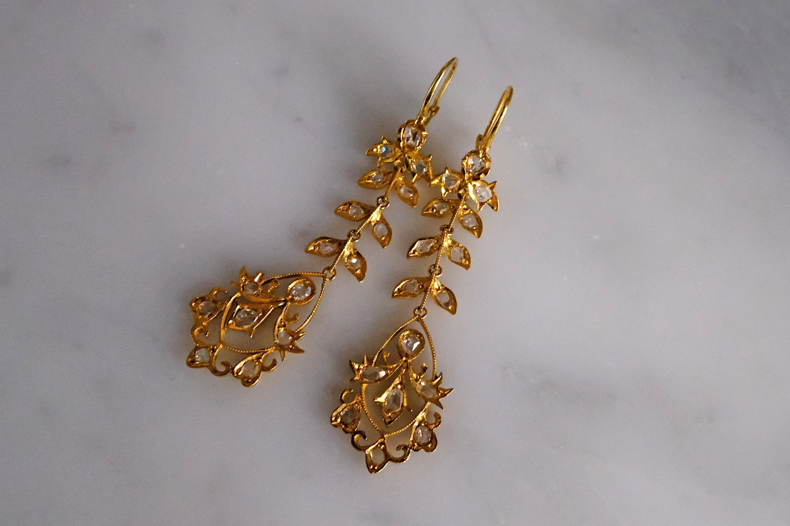 Gem Gardener, Vintage Peranakan Jewellery, rose cut diamond earrings, petite chandelier earrings, mini chandelier earrings, small chandelier earrings, vintage earrings singapore