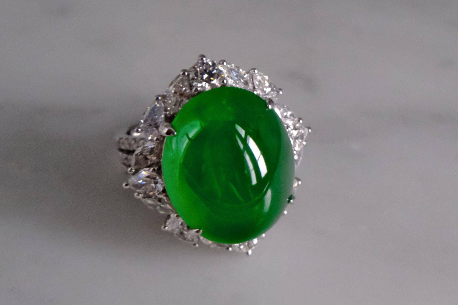 Gem Gardener, Translucent Emerald-Green Jadeite Ring, jadeite ring singapore, high end jade jewelry, auction jadeite ring, emerald green imperial jade ring