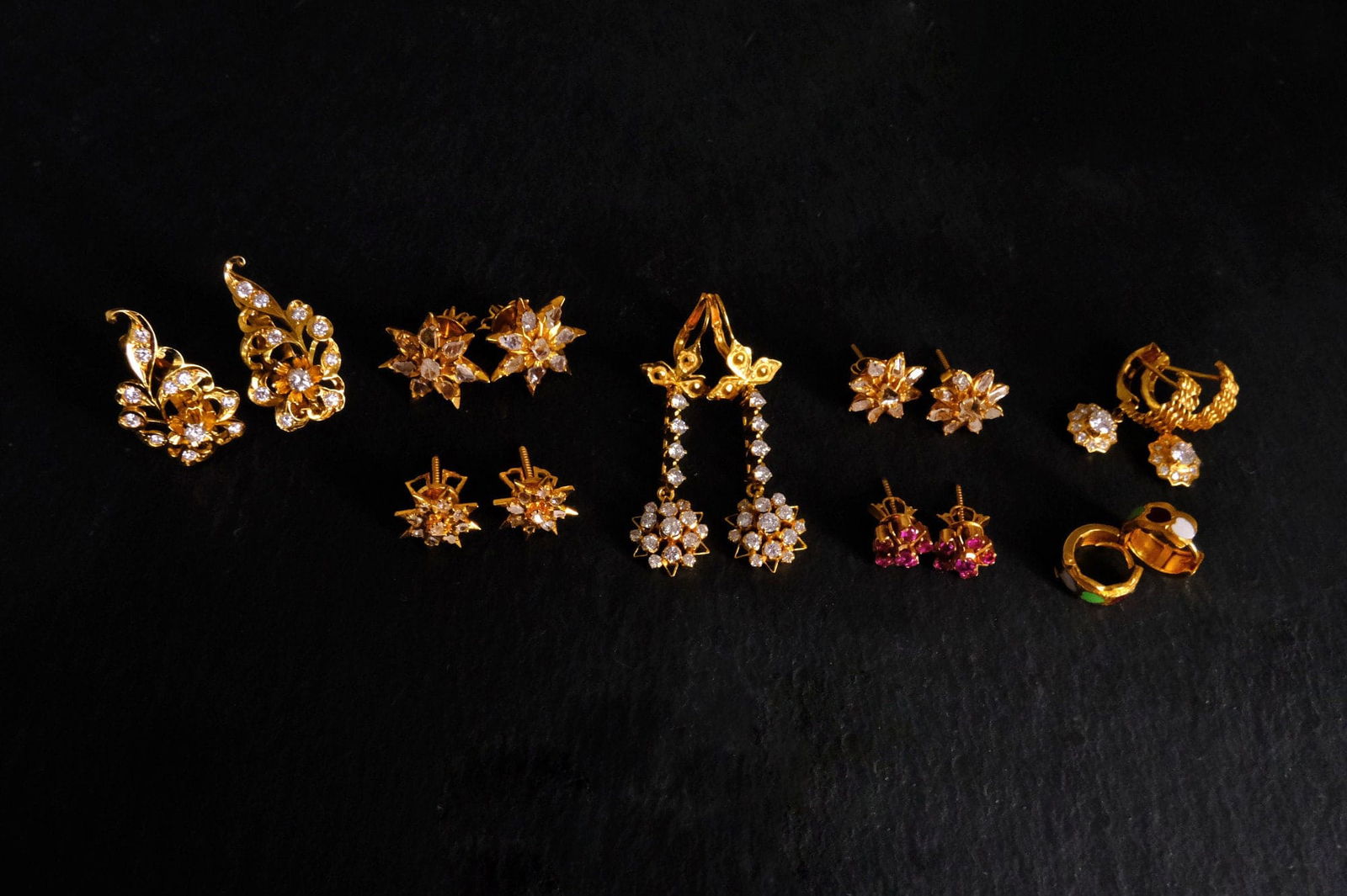 Gem Gardener, Antique Yellow Gold Diamond Earrings, peranakan earrings singapore, diamond earrings vintage, vintage earrings singapore