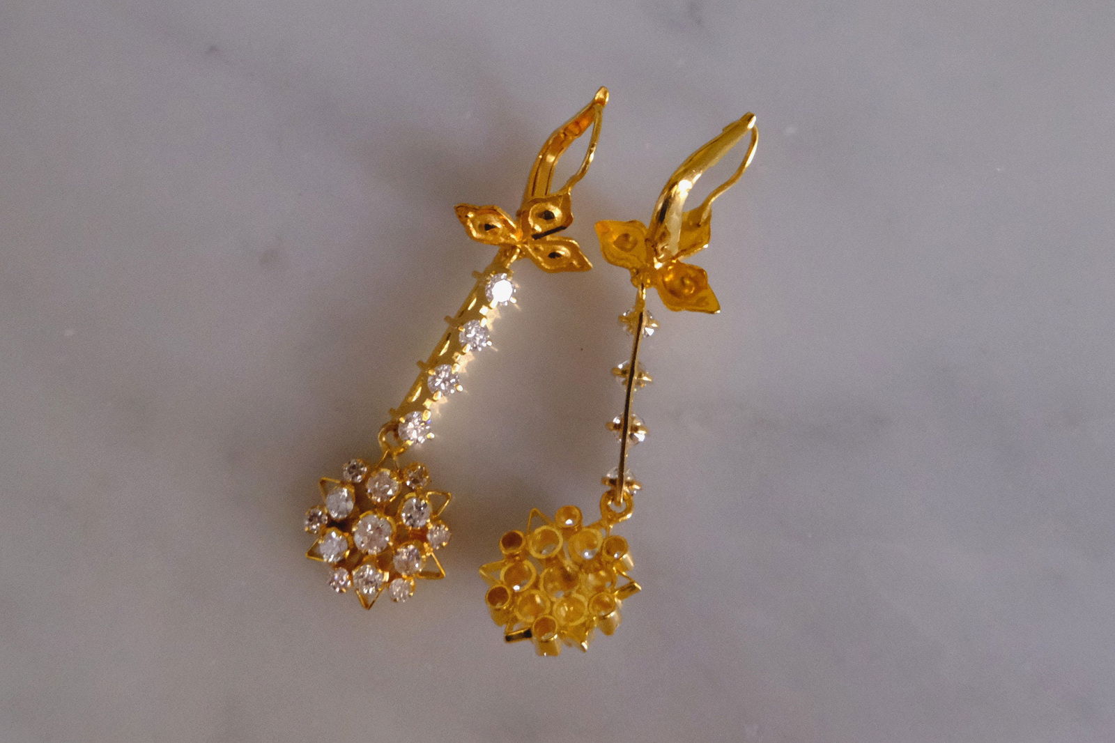 Gem Gardener, Antique Yellow Gold Diamond Earrings, peranakan earrings singapore, diamond earrings vintage, vintage earrings singapore
