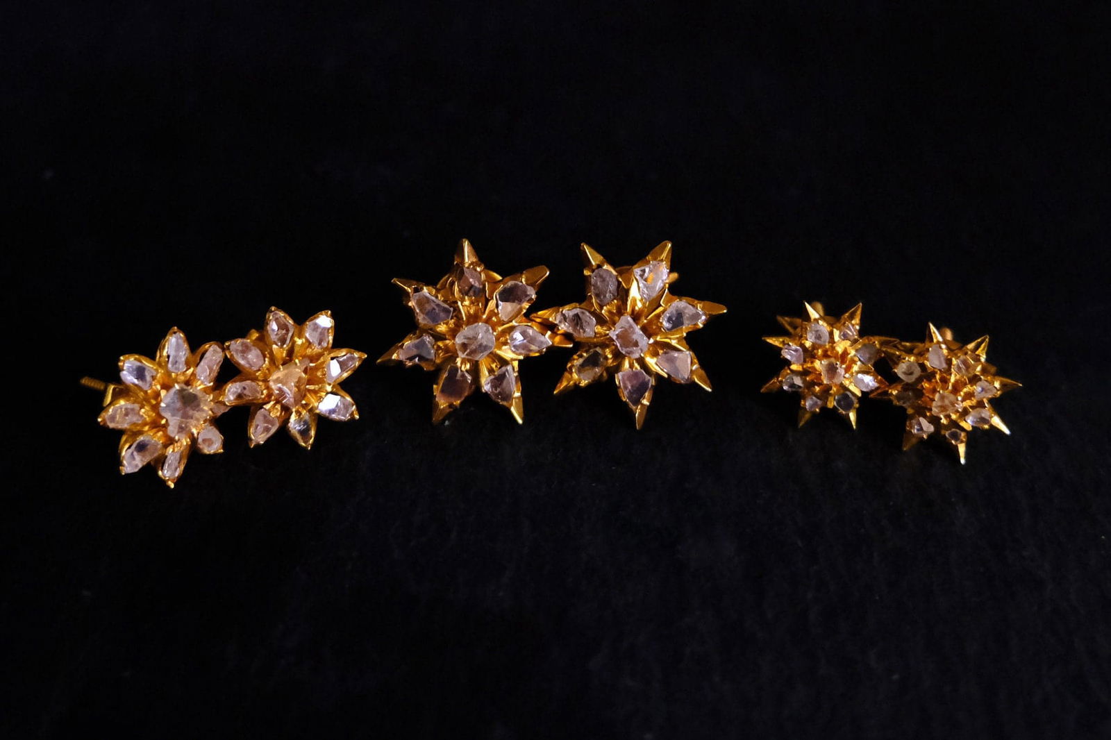 Gem Gardener, Antique Yellow Gold Diamond Earrings, peranakan earrings singapore, diamond earrings vintage, vintage earrings singapore