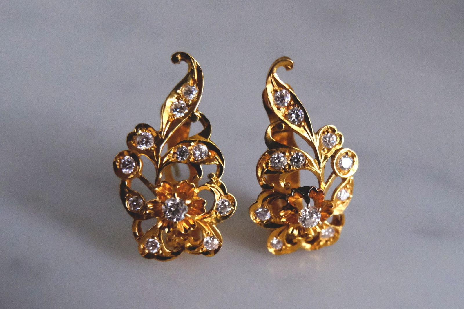 Gem Gardener, peranakan jewellery singapore, vintage cluster earrings, peranakan earrings singapore, diamond huggie earrings yellow gold, antique diamond earrings