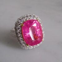 Gem Gardener, hot pink spinel ring, pink spinel ring, hot pink spinel, neon pink spinel, spinel ring singapore, spinel diamond halo ring