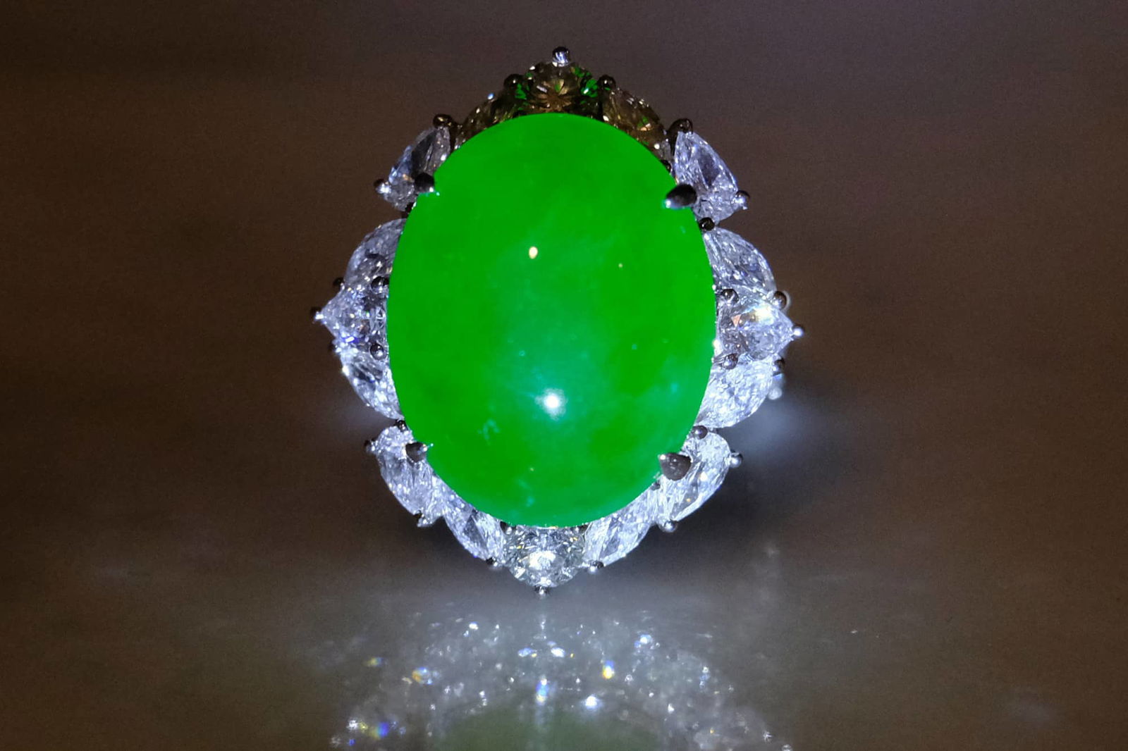 Gem Gardener, Translucent Emerald-Green Jadeite Ring, jadeite ring singapore, high end jade jewelry, auction jadeite ring, emerald green imperial jade ring