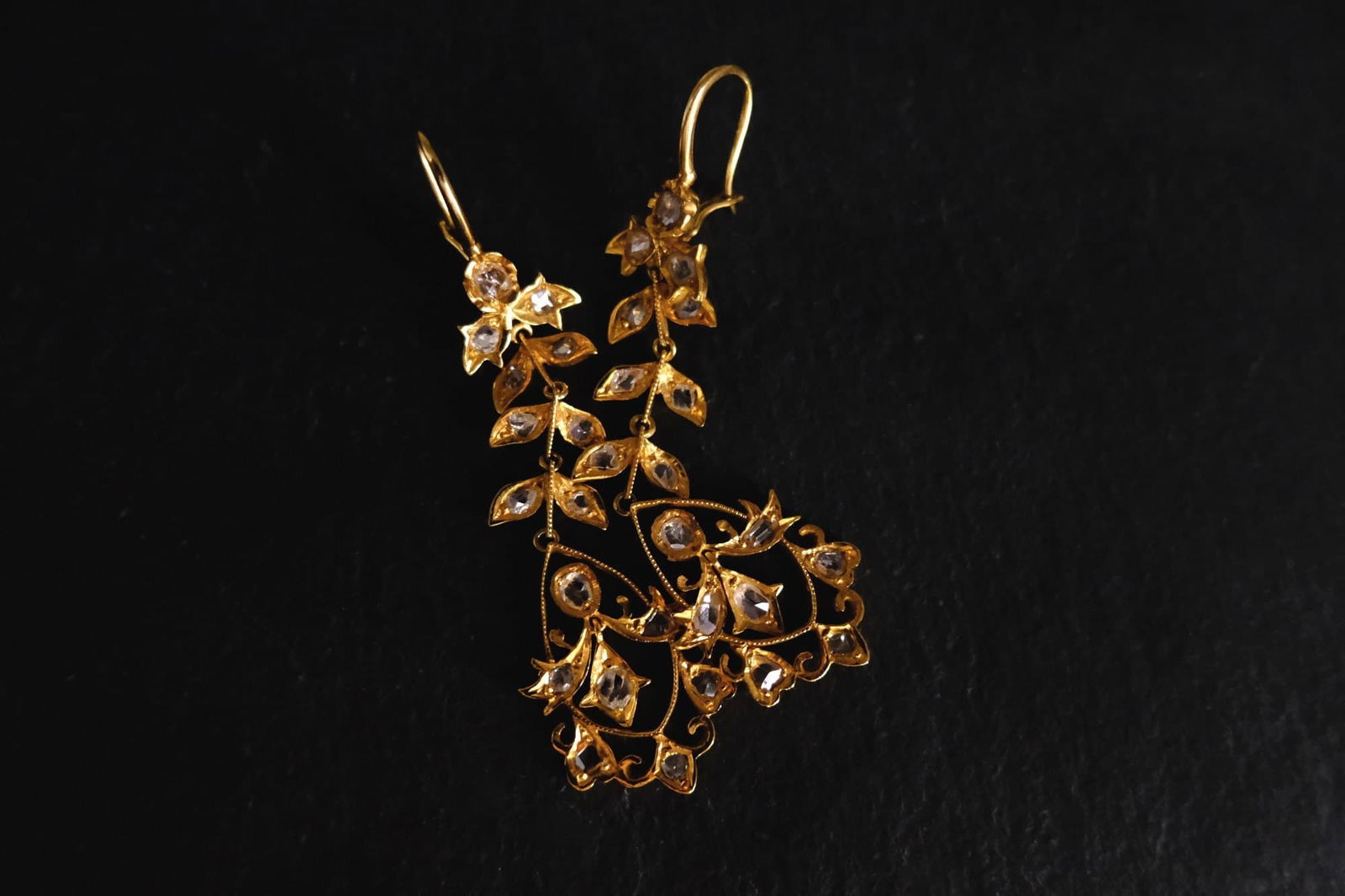 Gem Gardener, Vintage Peranakan Jewellery, rose cut diamond earrings, petite chandelier earrings, mini chandelier earrings, small chandelier earrings, vintage earrings singapore