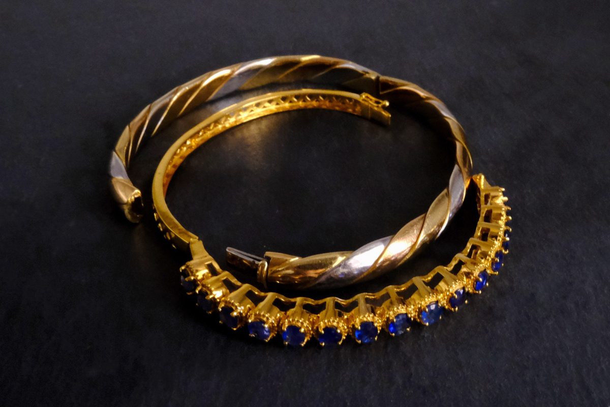 Italian Oval Two Tone Gold Bangle Vintage Gem Gardener