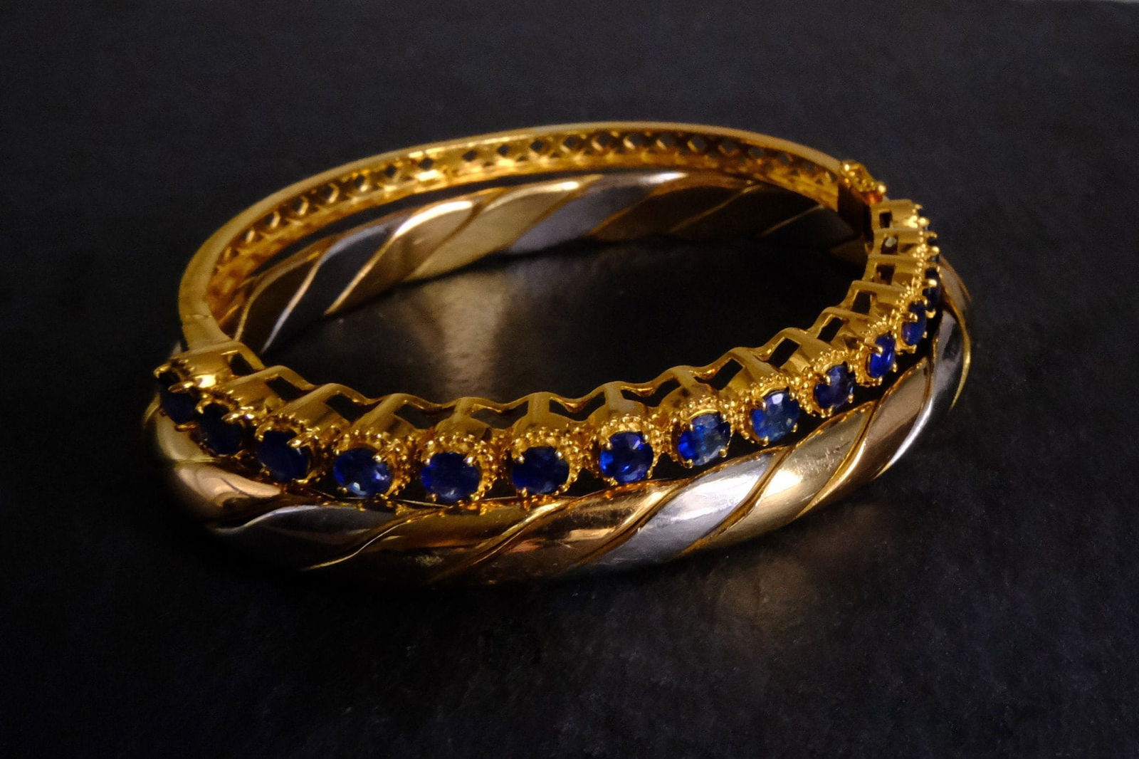 Italian Oval Two Tone Gold Bangle Vintage Gem Gardener