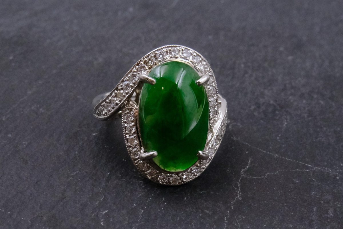 Bevel Jadeite Jade Platinum Ring Gem Gardener