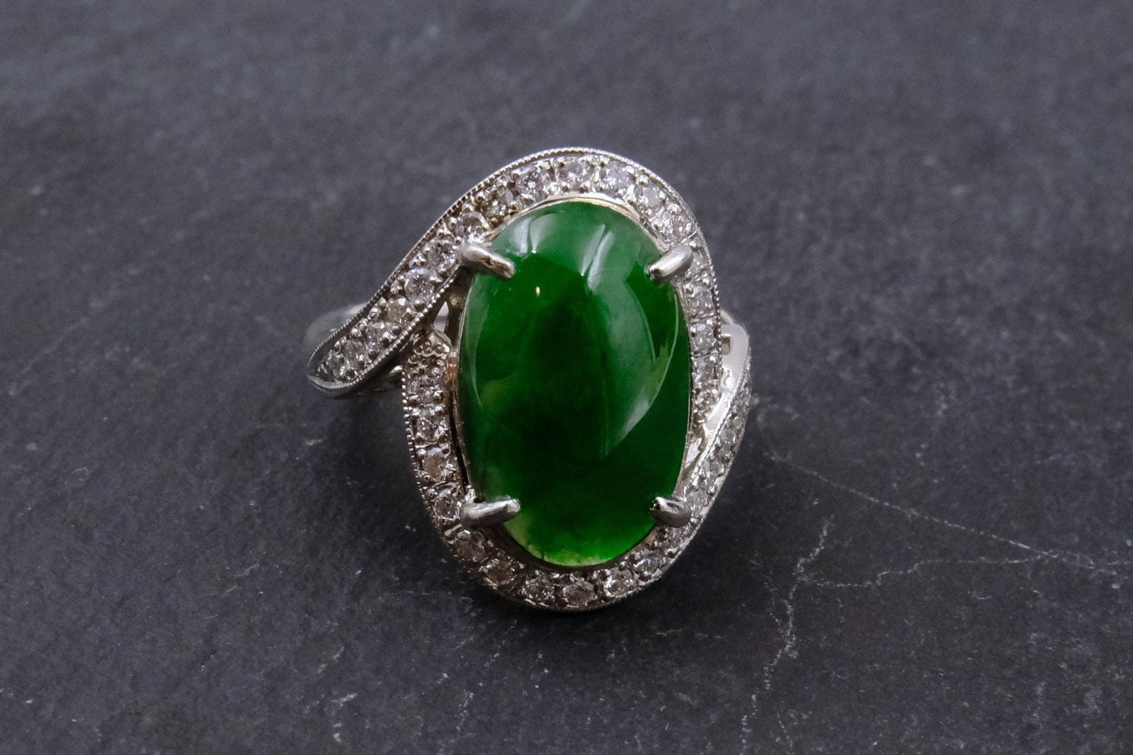 Gem Gardener, platinum jade ring, platinum jade rings for sale, dark green jade ring buy, art deco jewellery jade, jade ring singapore, jade jewellery singapore