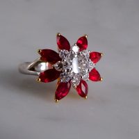 Gem Gardener, Ruby Diamond Flower Ring, ruby flower ring white gold, ruby diamond engagement ring, ruby ring singapore, red ruby ring singapore