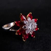 Gem Gardener, Ruby Diamond Flower Ring, ruby flower ring white gold, ruby diamond engagement ring, ruby ring singapore, red ruby ring singapore