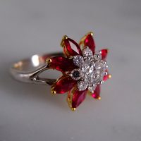Gem Gardener, Ruby Diamond Flower Ring, ruby flower ring white gold, ruby diamond engagement ring, ruby ring singapore, red ruby ring singapore