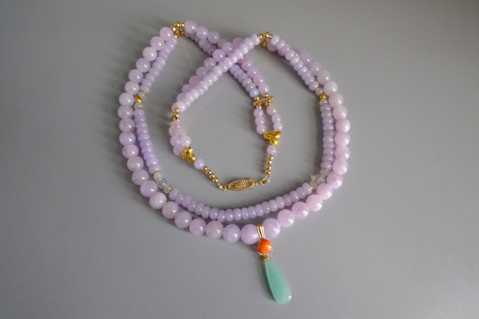 Gem Gardener, Lavender Jade Necklace, jade bead necklace lavender, lavender jadeite bead necklace, lavender jade singapore, jade necklace singapore, delicate jade necklace, dainty jade necklace, double strand jade necklace