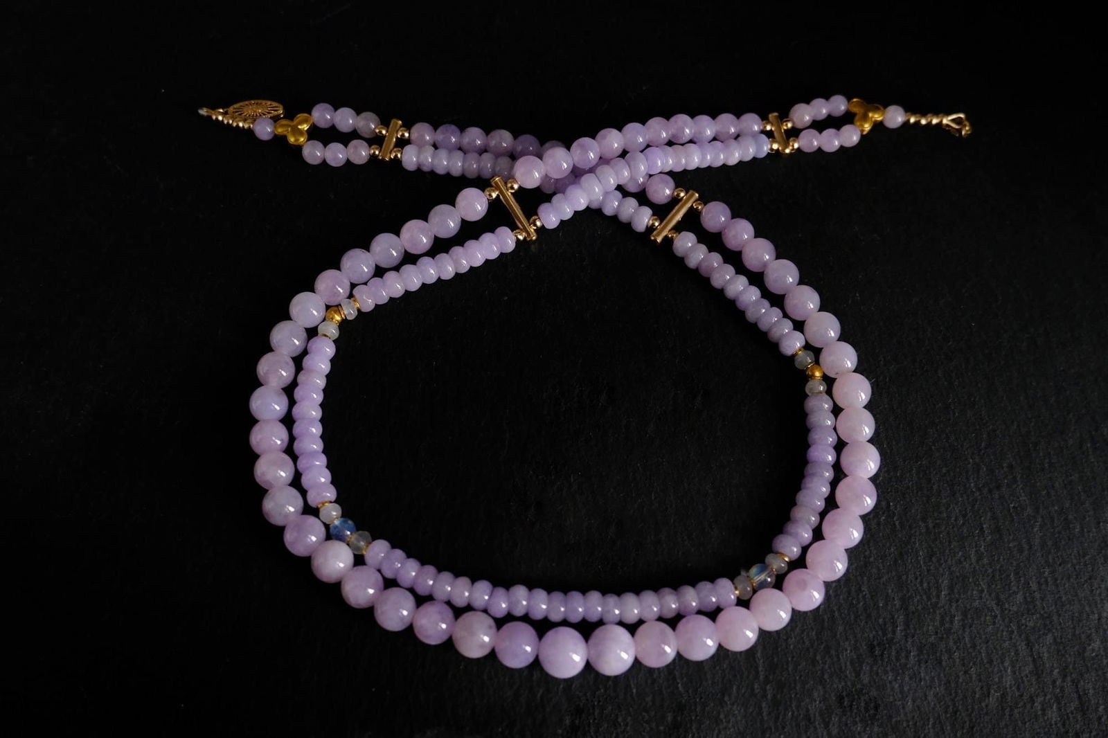 Gem Gardener, Lavender Jade Necklace, jade bead necklace lavender, lavender jadeite bead necklace, lavender jade singapore, jade necklace singapore, delicate jade necklace, dainty jade necklace, double strand jade necklace
