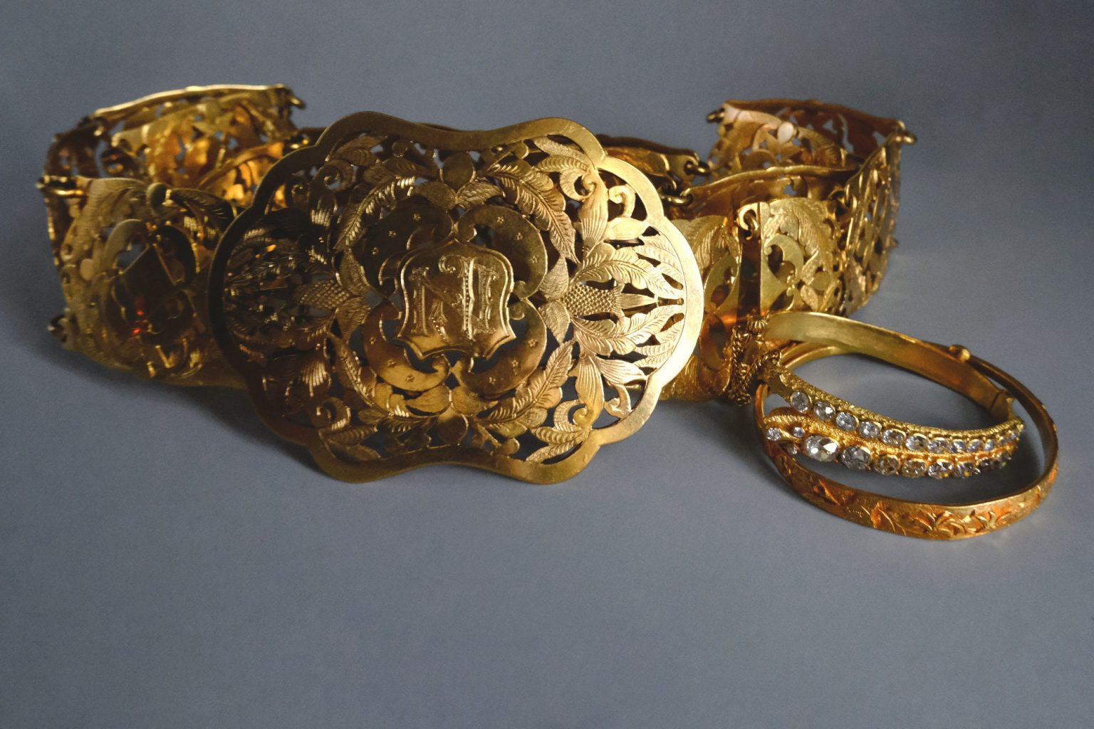 Victorian Chinese Antique Solid Gold Belt 20k Gem Gardener