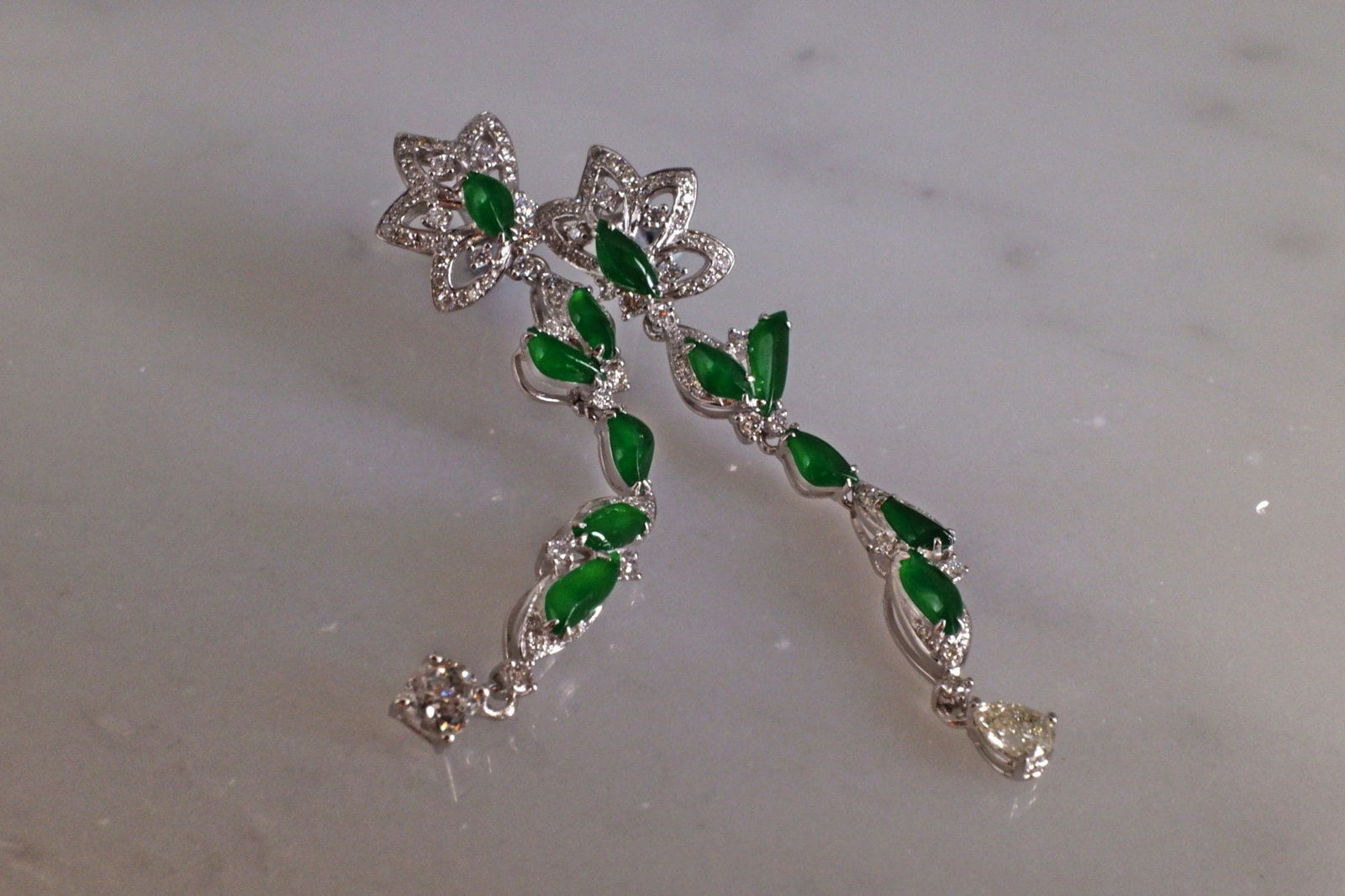jade drop earrings, 翡翠耳环, emerald green jade drop earrings, jade earrings singapore, jade dangle earrings, imperial green jade earring, fine jade jewelry, Gem Gardener