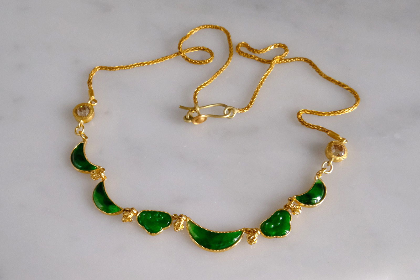 Gem Gardener, dainty jade necklace, cloud necklace, moon necklace, jade moon necklace, crescent moon necklace yellow, jade necklace singapore, chinese court necklace, ancient jade necklace, jade necklace singapore
