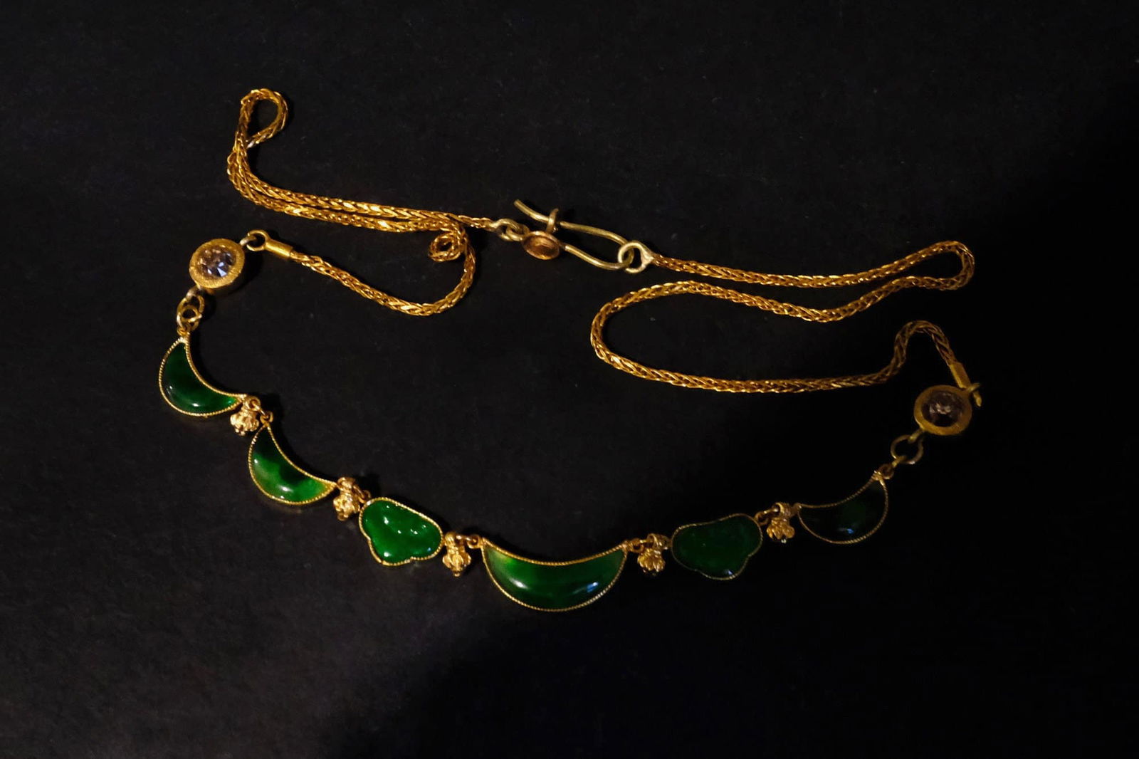 Gem Gardener, dainty jade necklace, cloud necklace, moon necklace, jade moon necklace, crescent moon necklace yellow, jade necklace singapore, chinese court necklace, ancient jade necklace, jade necklace singapore