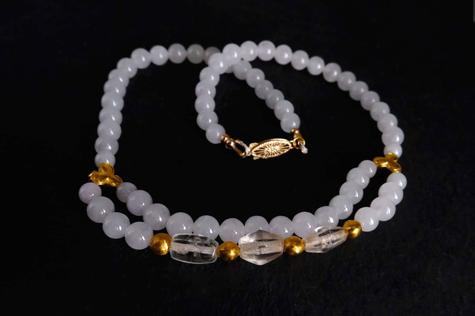 Gem Gardener, White Jade Bead Necklace, white jade gold necklace, fine beaded necklace, fine jewelry beaded necklace, antique bead jewelry