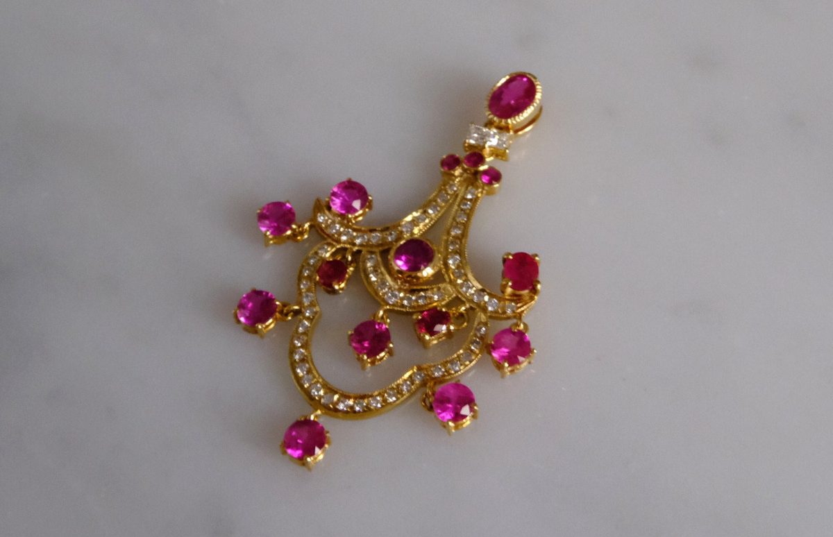 Hot Pink Sapphire Pendant Chandelier 18k Ruby Sapphire | Gem Gardener