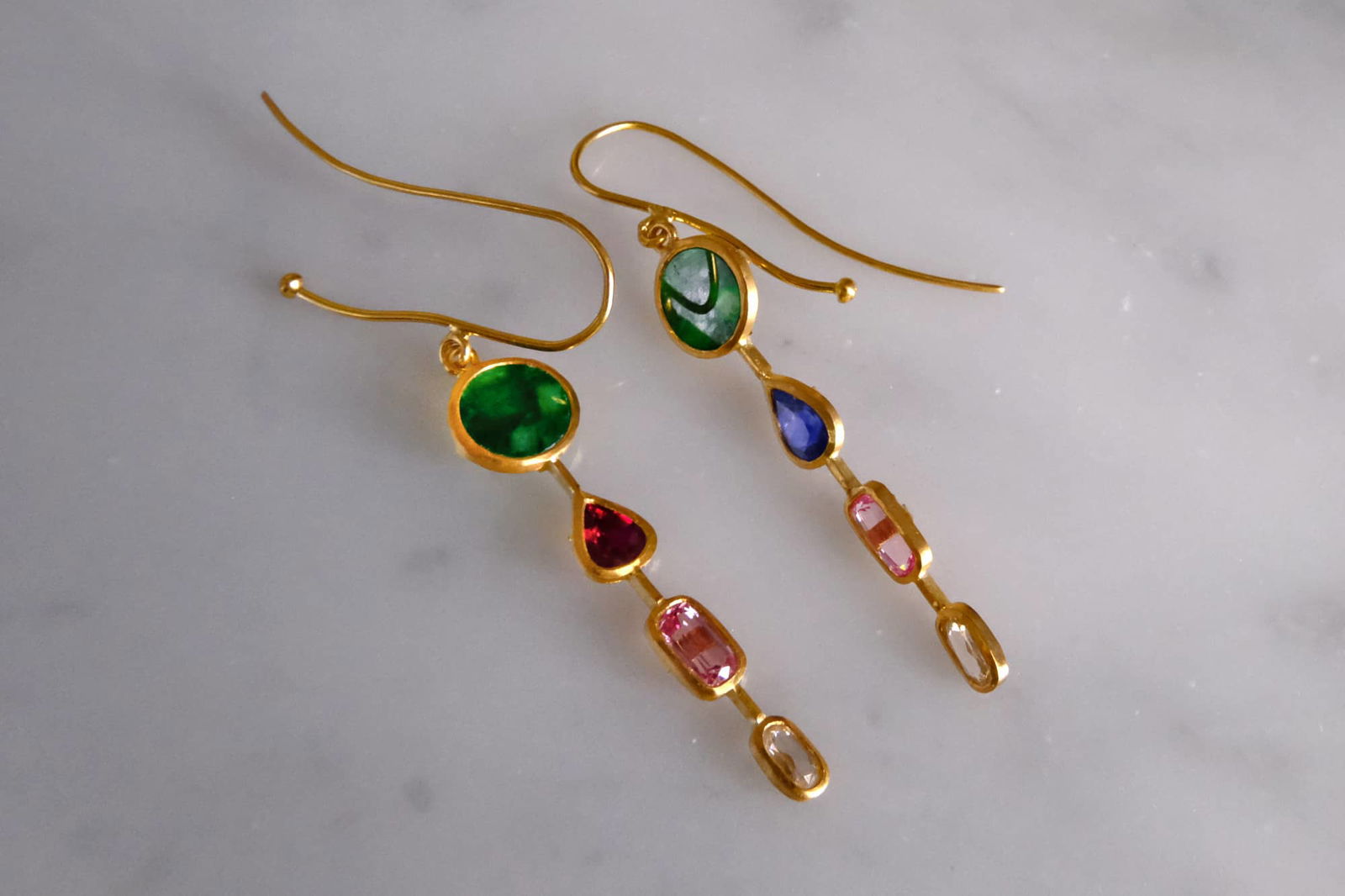 Gem Gardener, roman style gold earrings, medieval earrings, 24k gold dangle earrings, modernist gold earrings, handmade earrings singapore
