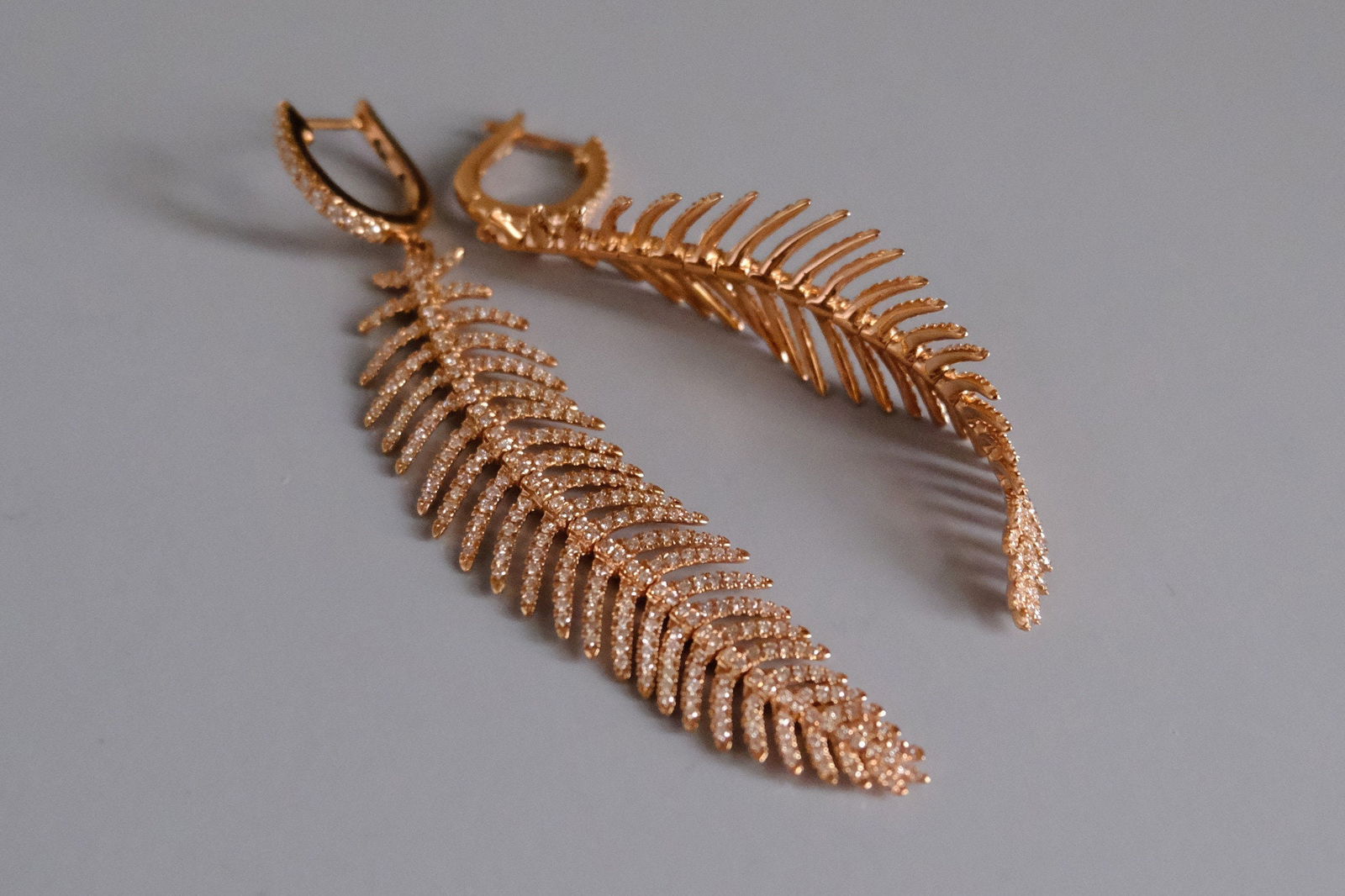Gem Gardener, Feather Dangle Earrings Gold, diamond earrings singapore, feather diamond earrings, best chandelier earrings