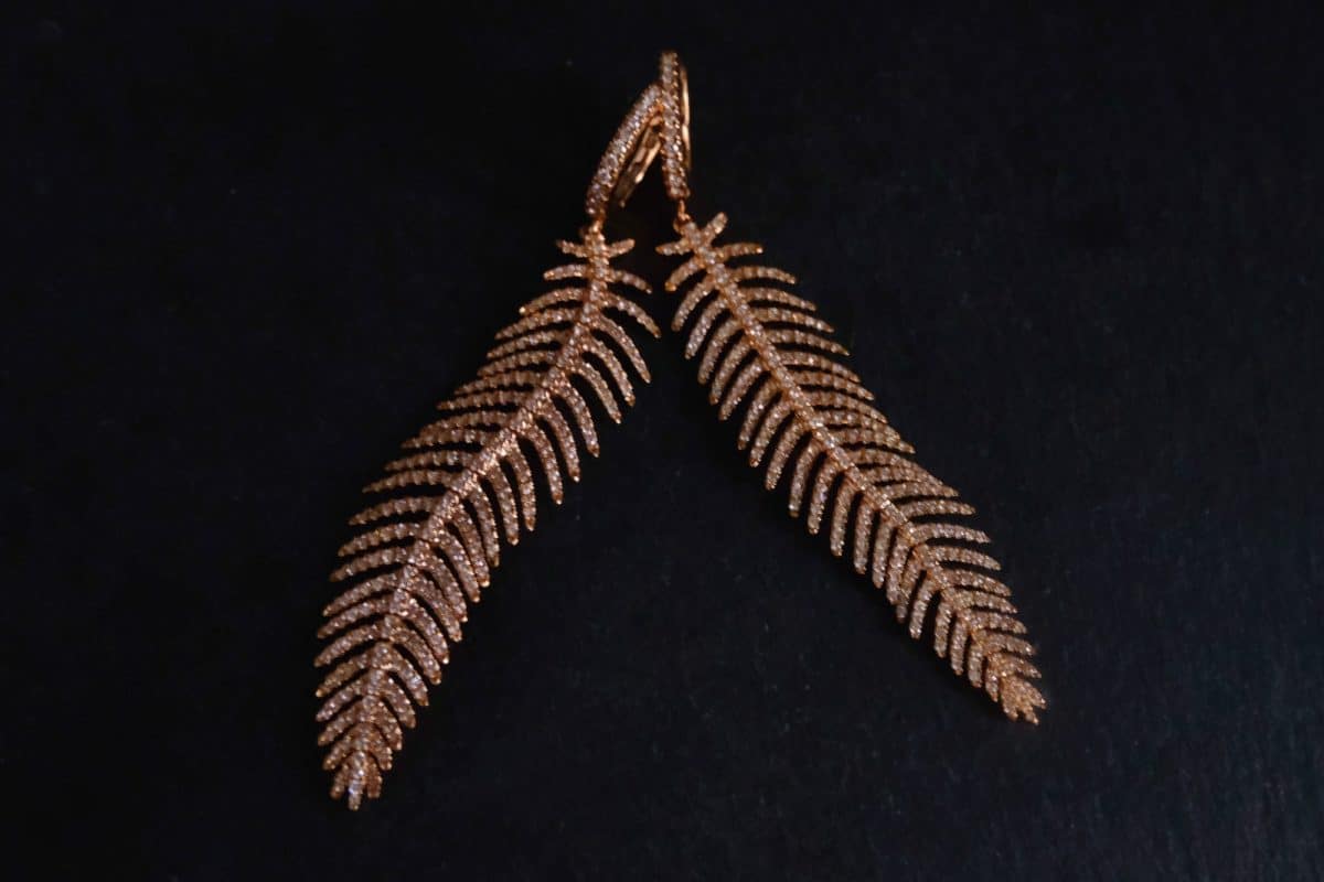 Gem Gardener, Feather Dangle Earrings Gold, diamond earrings singapore, feather diamond earrings, best chandelier earrings