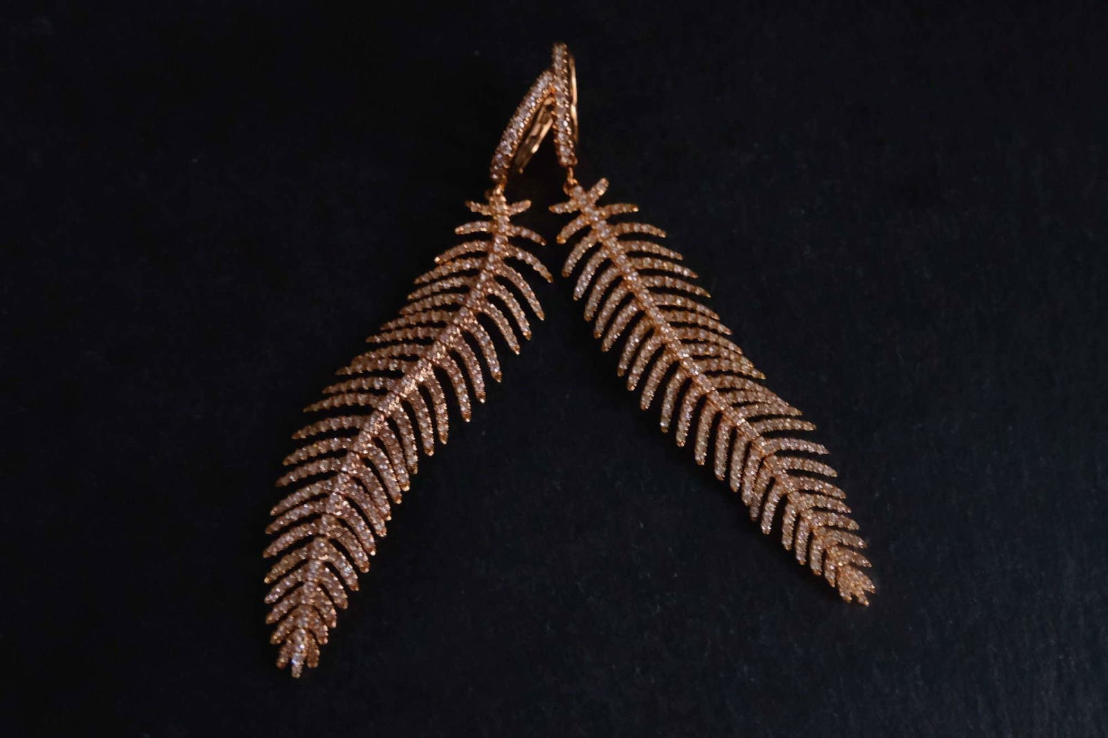 Gem Gardener, Feather Dangle Earrings Gold, diamond earrings singapore, feather diamond earrings, best chandelier earrings