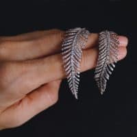 Gem Gardener, Diamond Feather Earrings Long, diamond chandelier earrings, feather diamond dangle earrings, long diamond earrings for sale, diamond dangling earrings singapore, diamond earrings singapore
