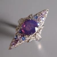 Gem Gardener, sapphire navette ring, lilac sapphire ring for sale, kashmir sapphire jewelry, purple sapphire ring with diamonds, lavender sapphire ring, sapphire ring singapore