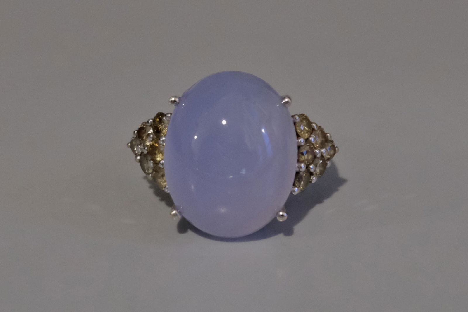 Gem Gardener, Chalcedony Ring, blue chalcedony ring white gold, lavender stone ring, cabochon chalcedony diamond ring, vintage gemstone rings for sale