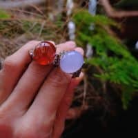 Gem Gardener, Chalcedony Ring, blue chalcedony ring white gold, lavender stone ring, cabochon chalcedony diamond ring, vintage gemstone rings for sale