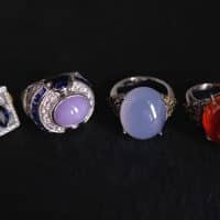 Gem Gardener, Chalcedony Ring, blue chalcedony ring white gold, lavender stone ring, cabochon chalcedony diamond ring, vintage gemstone rings for sale
