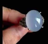Gem Gardener, Chalcedony Ring, blue chalcedony ring white gold, lavender stone ring, cabochon chalcedony diamond ring, vintage gemstone rings for sale